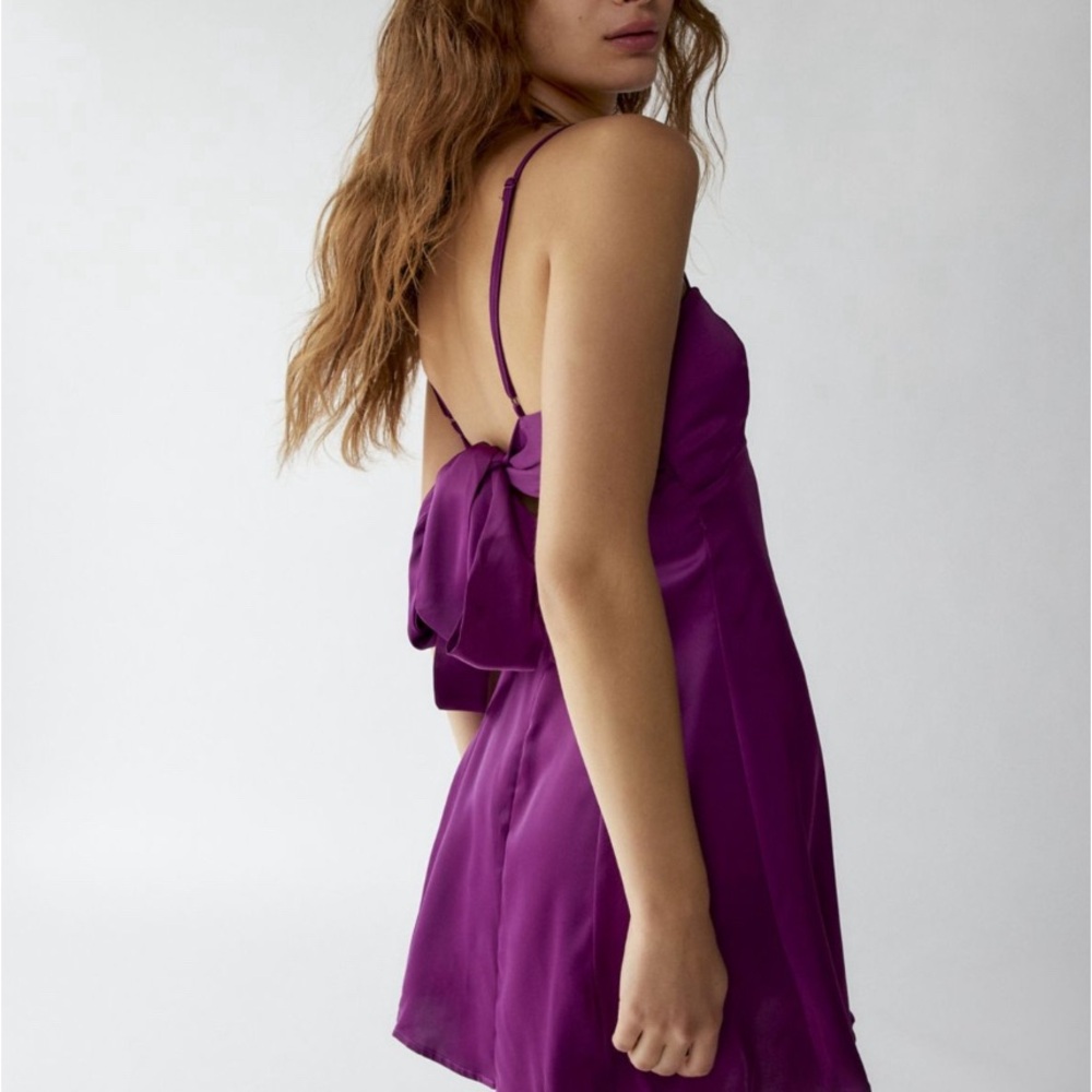 NWOT Urban Outfitters Plum Satin Bow-Back Mini Dress